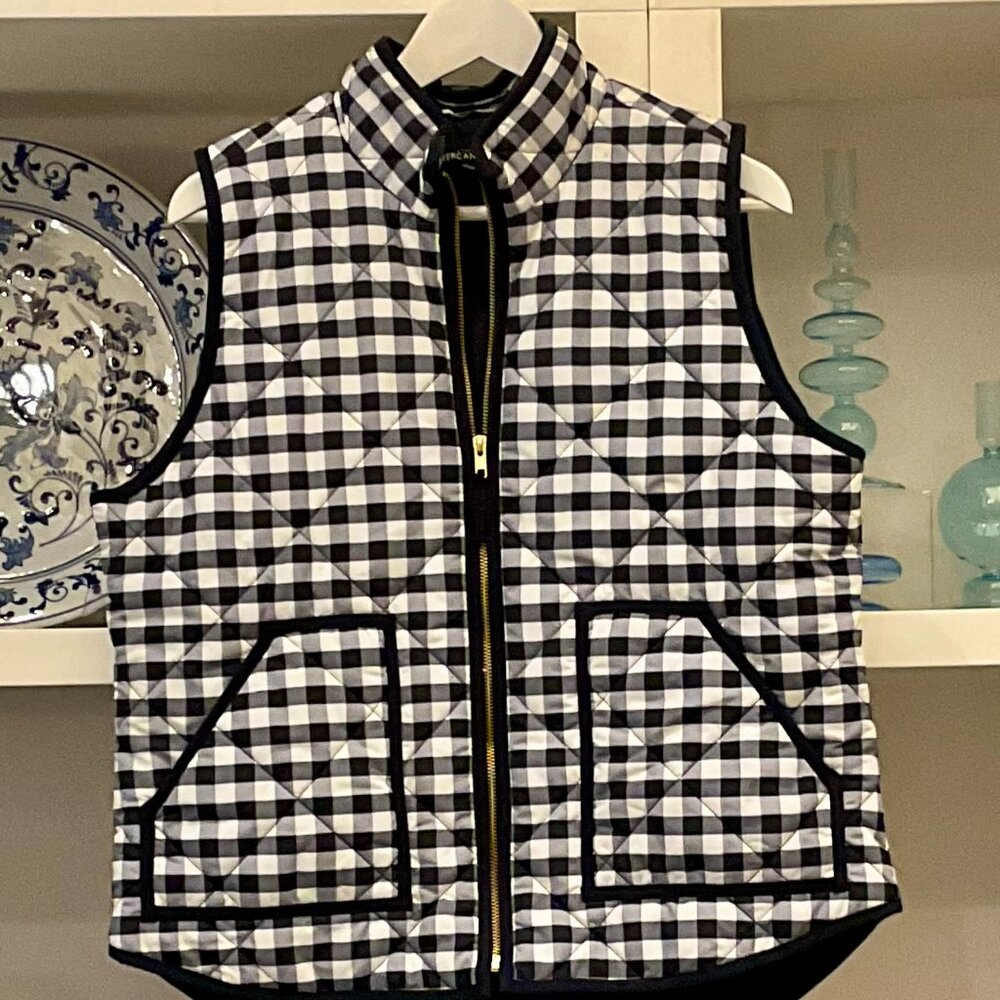 J. Crew Mercantile Women's Vest Quilted Blue White Gingham Check Size Large